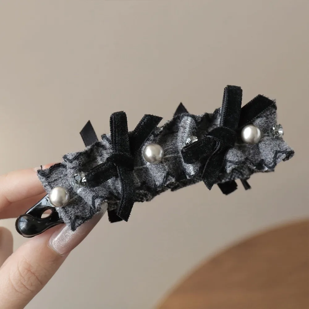 Elegant Bow Banana Clip Plastic Korean Style Women Vertical Clip Square Rhinestone Hairpins Pleated Ponytail Holder Hair Clip
