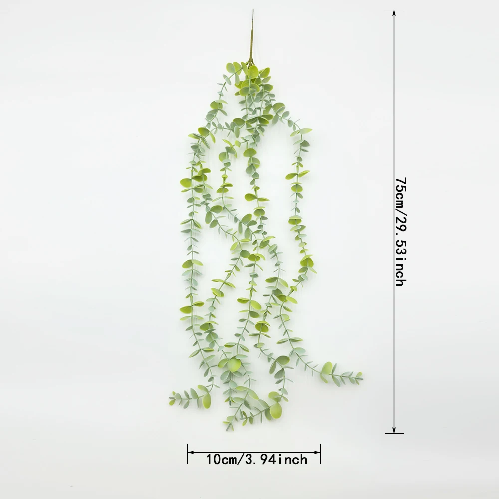 نبات الأوكالبتوس الاصطناعي المعلق مع لون متدرج يترك في وعاء محاكاة زائدة النبات لديكور المنزل الداخلي والخارجي