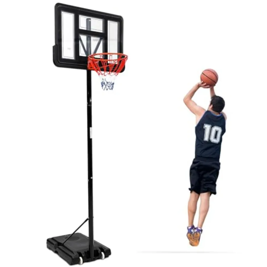

Portable Basketball Hoop System for /Youth, PE Frame, Black, 5.2-10.0ft Adjustable Height, Shatterproof PVC Backboard, Rust-Res