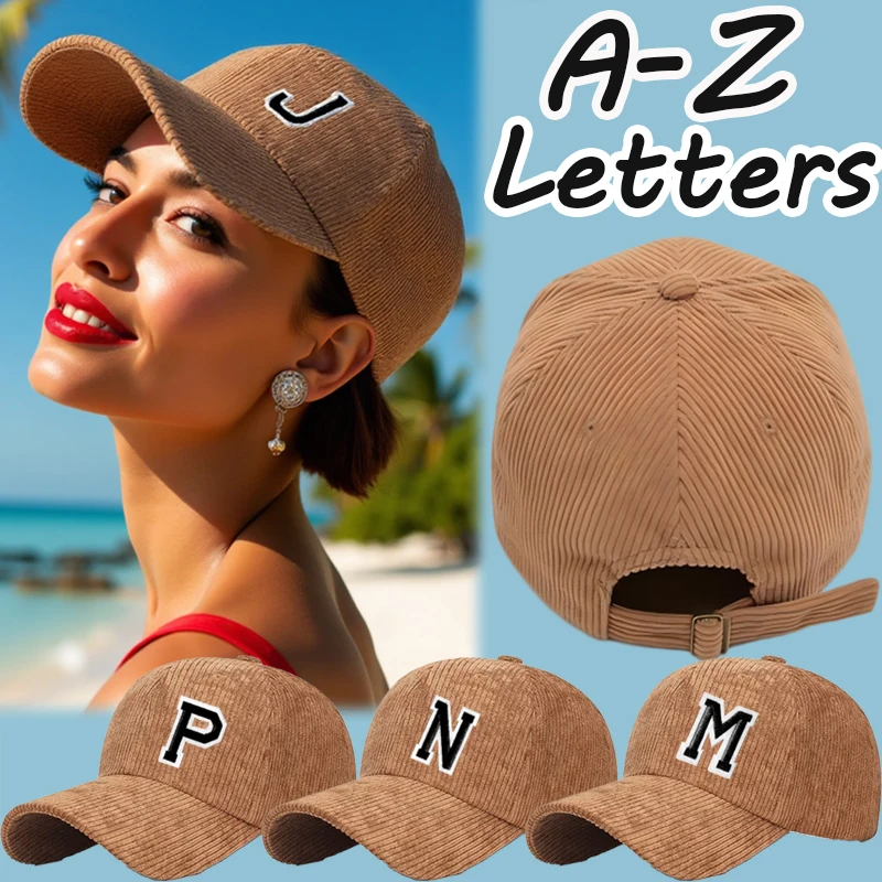 1 szt. Unisexowa czapka bejsbolówka z literami A-Z z sztruksu, damska regulowana czapka sportowa, czapka typu trucker z sztruksu w stylu vintage