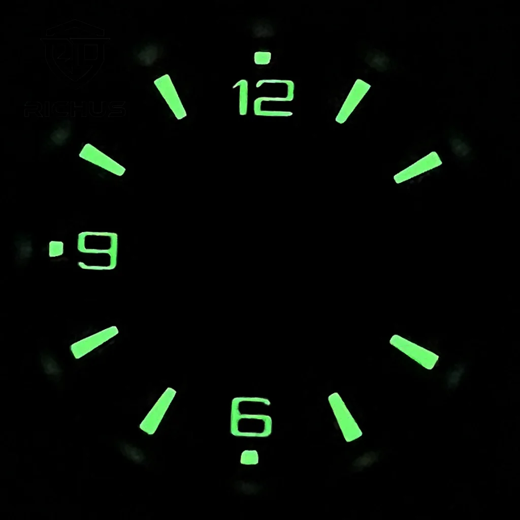 ساعة RICHUS 31 ملم بيضاء معقمة بمينا أخضر مضيء مناسب لحركة NH34 NH35 NH36