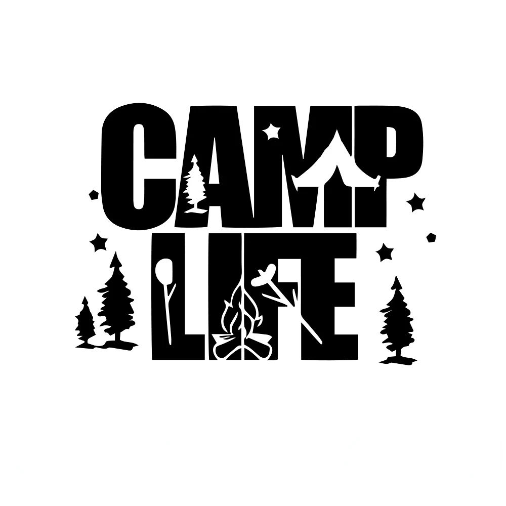 

Jpct Fashion Personality Decals with Camp Life letters for racing cars, motorcycles, fuel tank cap waterproof sticker, 25x18.5cm