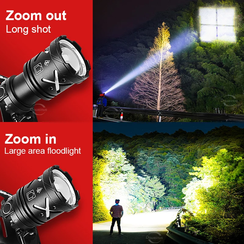 XHP70 Rechargeable Led Head Flashlight Portable Headlight 18650 Waterproof Head Light Zooming 1000m Ultra Powerful Led Headlamp