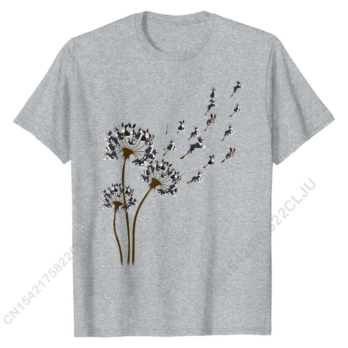 Boston Terrier Flower Fly Dandelion Boston Terrier Funny Dog T-Shirt Men Designer Design Tops Shirts Cotton Tshirts Family