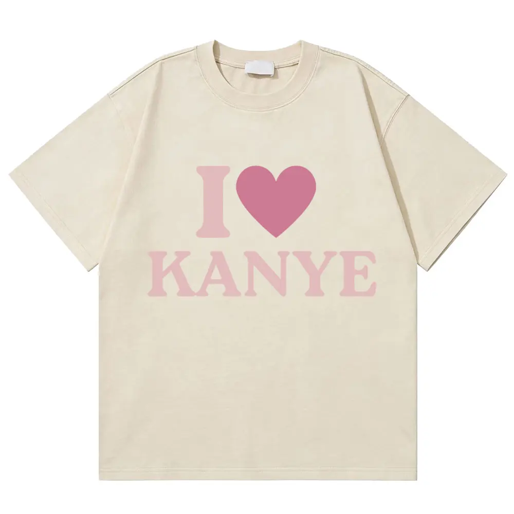 

I Love Kanye West English Print T-shirt Men Women Hip Hop Vintage Washed T-shirts Men's Casual Cotton Short Sleeve T Shirt Top
