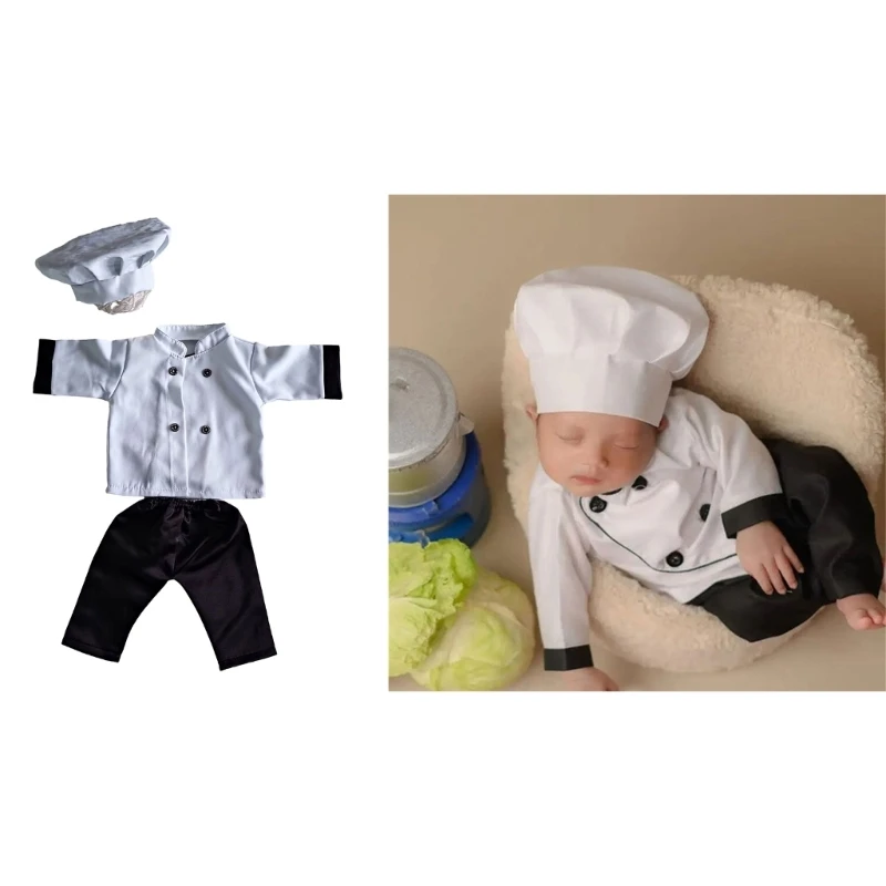 

3pcs Photography Props Suit for Baby Girl Boys Newborn Hat Cook Coat Photo Costume Newborns Cosplay Party Photo Outfit