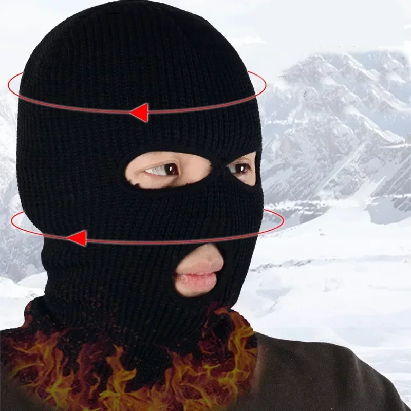 Masque facial intégral à 3 trous, chapeau de ski chaud, capuche double, casque de moto, accessoires de cyclisme en plein air, hiver