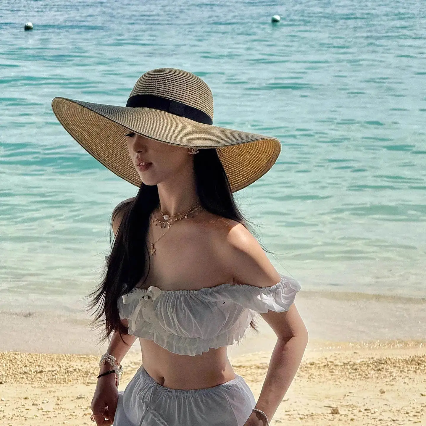 

Women's Summer 2026 New Beach Hat Large Brim Sun Protection Holiday Style Beach Sunshade Hat Outdoor Sports Yoga Fitness Fans...