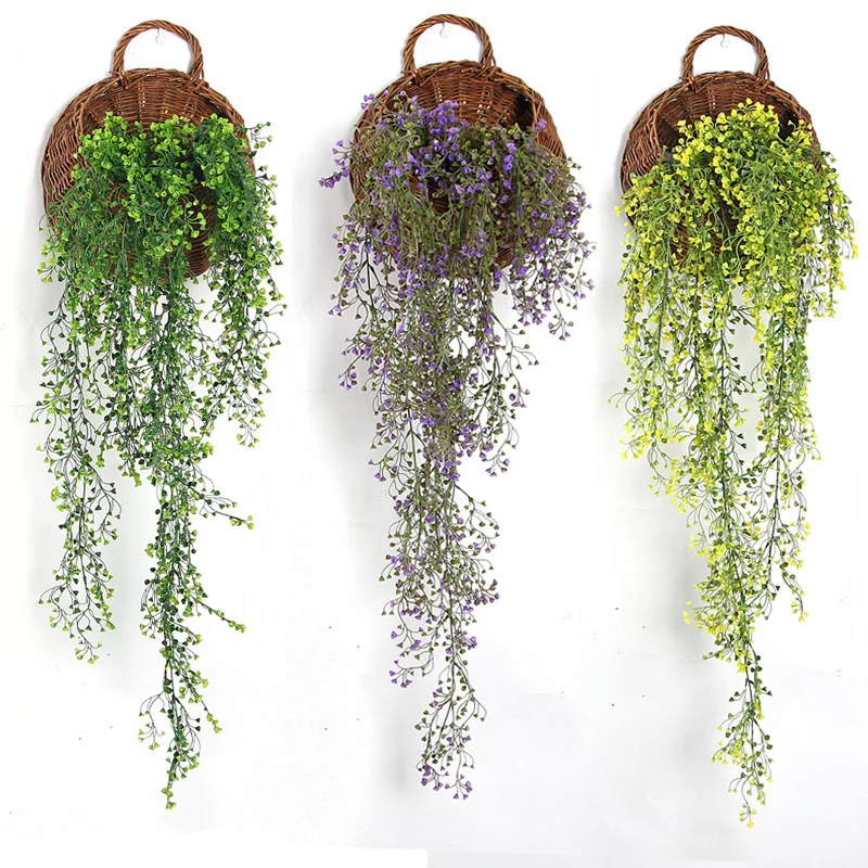 Artificial Golden Bell Willow Plant Indoor Living Room Wall Decoration Plastic Fake Hanging Flower Vine