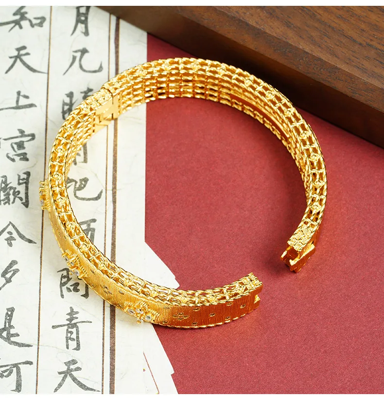 Exquisite Luxury 24K 9999 Pure Gold real gold Women's Palace Style Lucky Grass Bracelet