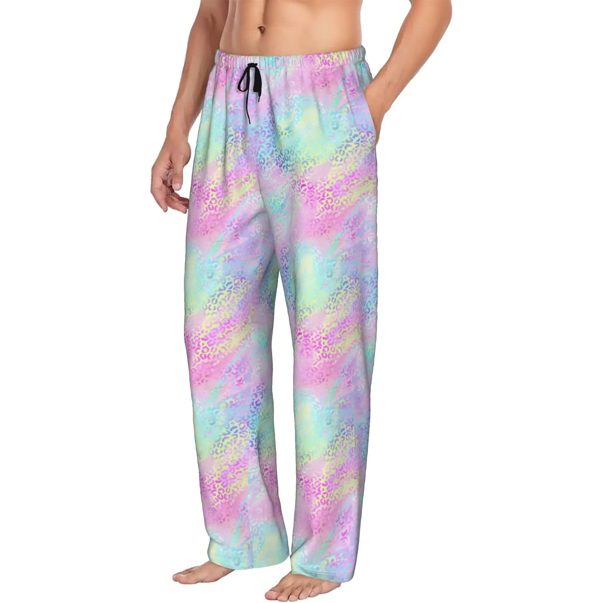Custom Printed Leopard Print Colorful Pajama Pants Men  Sleep Sleepwear Bottoms with Pockets