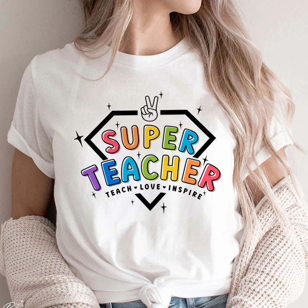 Super Teacher Casual Girls Tees Top in My Teacher Era&pencil Pattern Print T-shirt Short Sleeve Crew Neck Top Teacher\'s Day Best