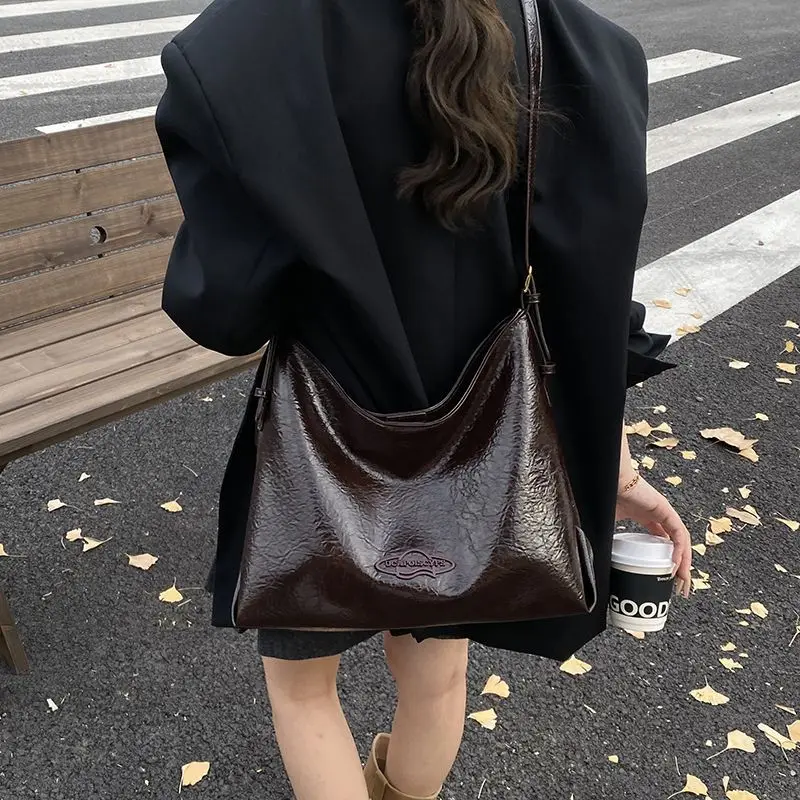 

JIAERDI Women's Retro Letter Large Capacity Tote Bag Leather Texture Fashion Luxury Shoulder Commuter Bag for Ladies 2025