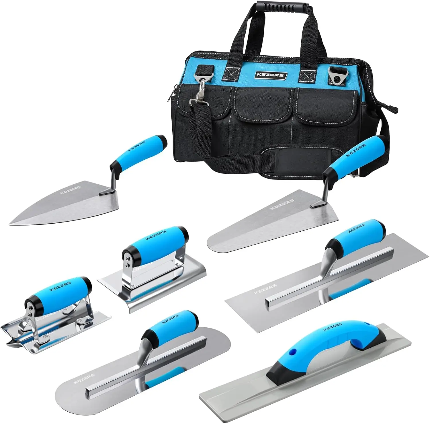 

8-in-1 Concrete Finishing Tools Kit: Magnesium Float, Trowels, Groover & Edger for Masonry & Stucco