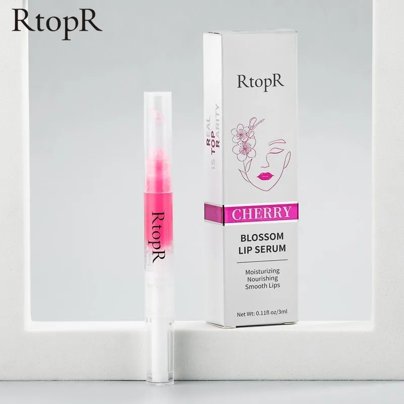 RtopR Cherry Blossom Lip Serum Mask Dry Crack Peeling Repair Reduce Lip Fine Lines Essence Moisturizing Beauty Care 3ml