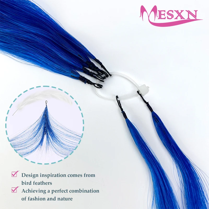 MESXN-Extensions de Cheveux Humains Lisses en Forme de Plume, Mèches Naturelles, Couleur Violette, Bleue, Rose, Grise, 18 à 20 Pouces