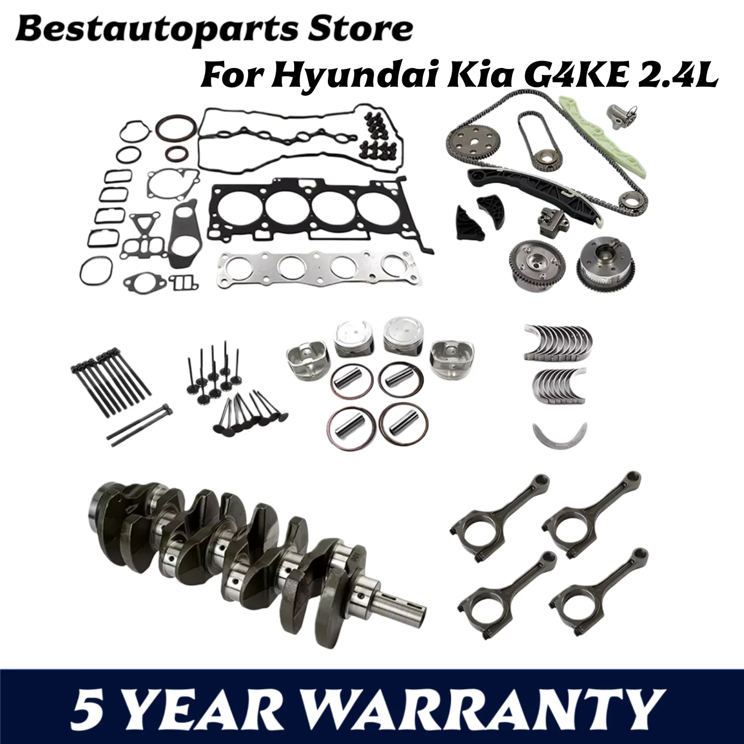 

G4KE AUTO Engine Overhaul Rebuild Kit Crankshaft Con Rods Timing chain kit For Hyundai KIA 2.4L L4 GAS 2.4 L T 2007-2021