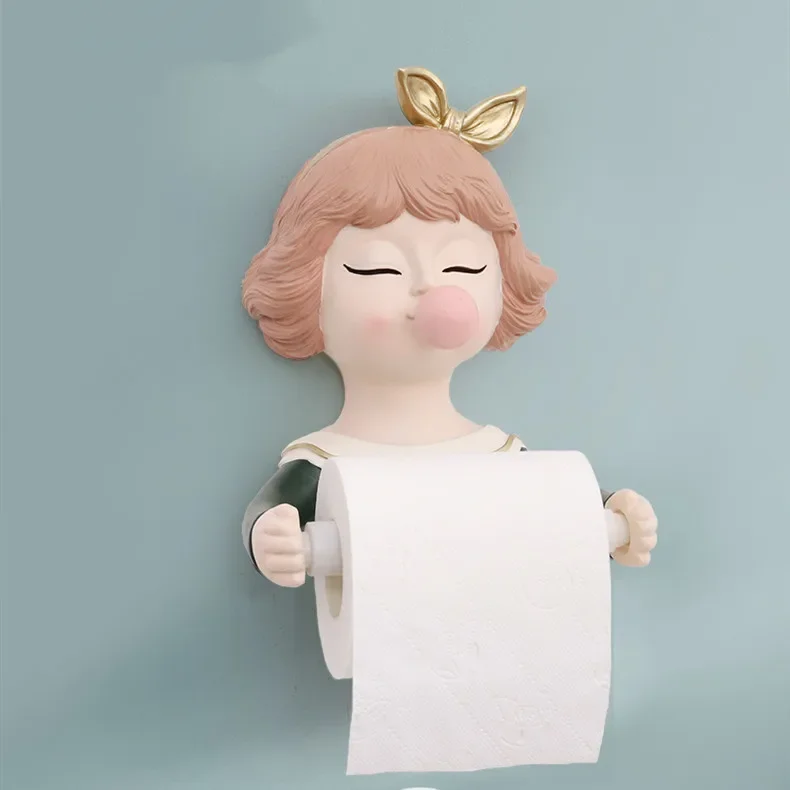 

Resin Blowing Bubbles Girl Napkin Holder Home Wall Hanging Decorative Tissue Box Paper Roll Hanger Towel Rack