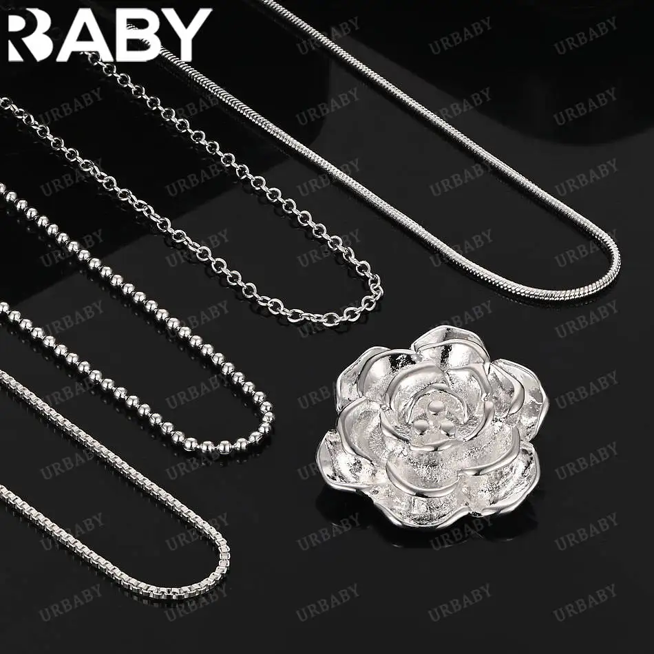 

URBABY 40-75cm 925 Sterling Silver Flower Pendant Necklace For Women Anniversary Gift Popular Wild Fashion Romantic Jewelry