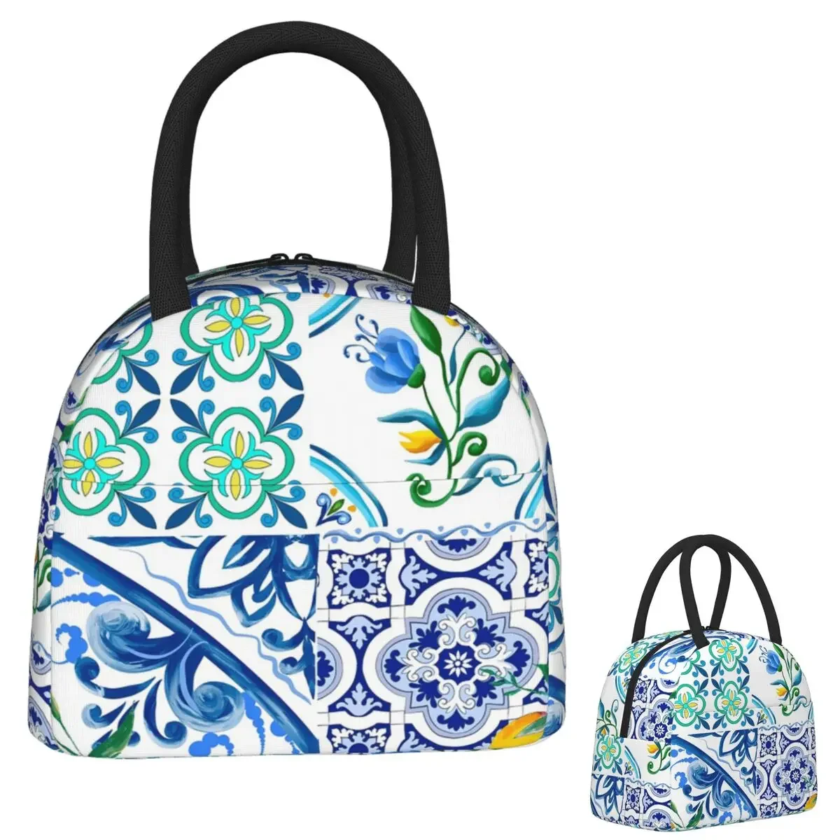 Sicilian Tiles,mediterranean,mosaic,lemons Insulated Lunch Bag for Women Children Portable Food Boxes Thermal Lunch Box Tote