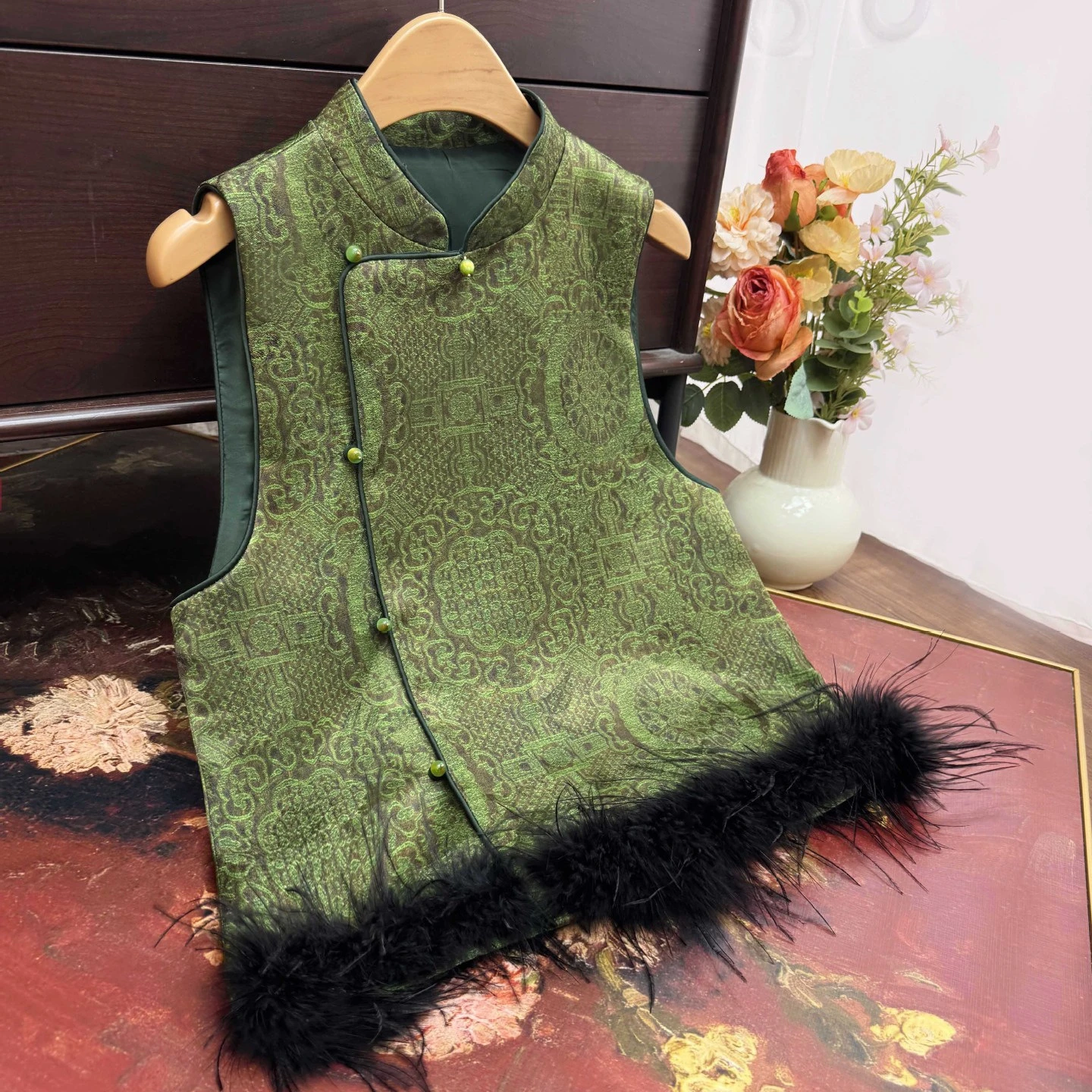 New Chinese Style Feather Jacquard Women's Vest Sexy Sleeveless Qipao Top Traditional Mandarin Collar Tangsuit Clothes Waistcoat