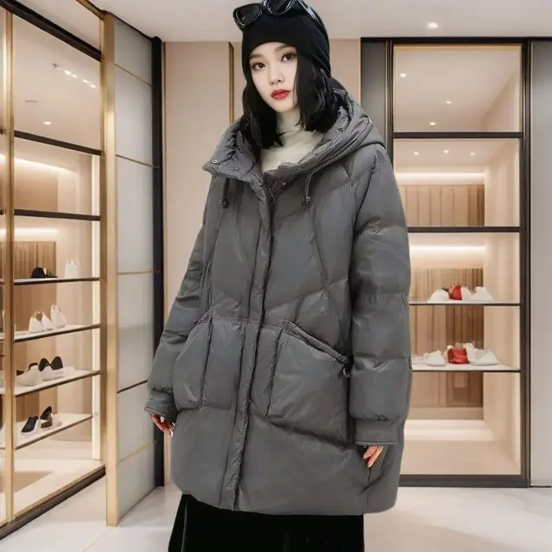 Winter Down Fashion Women's Down Jacket Commuter 90 White Duck Down Loose Jacket