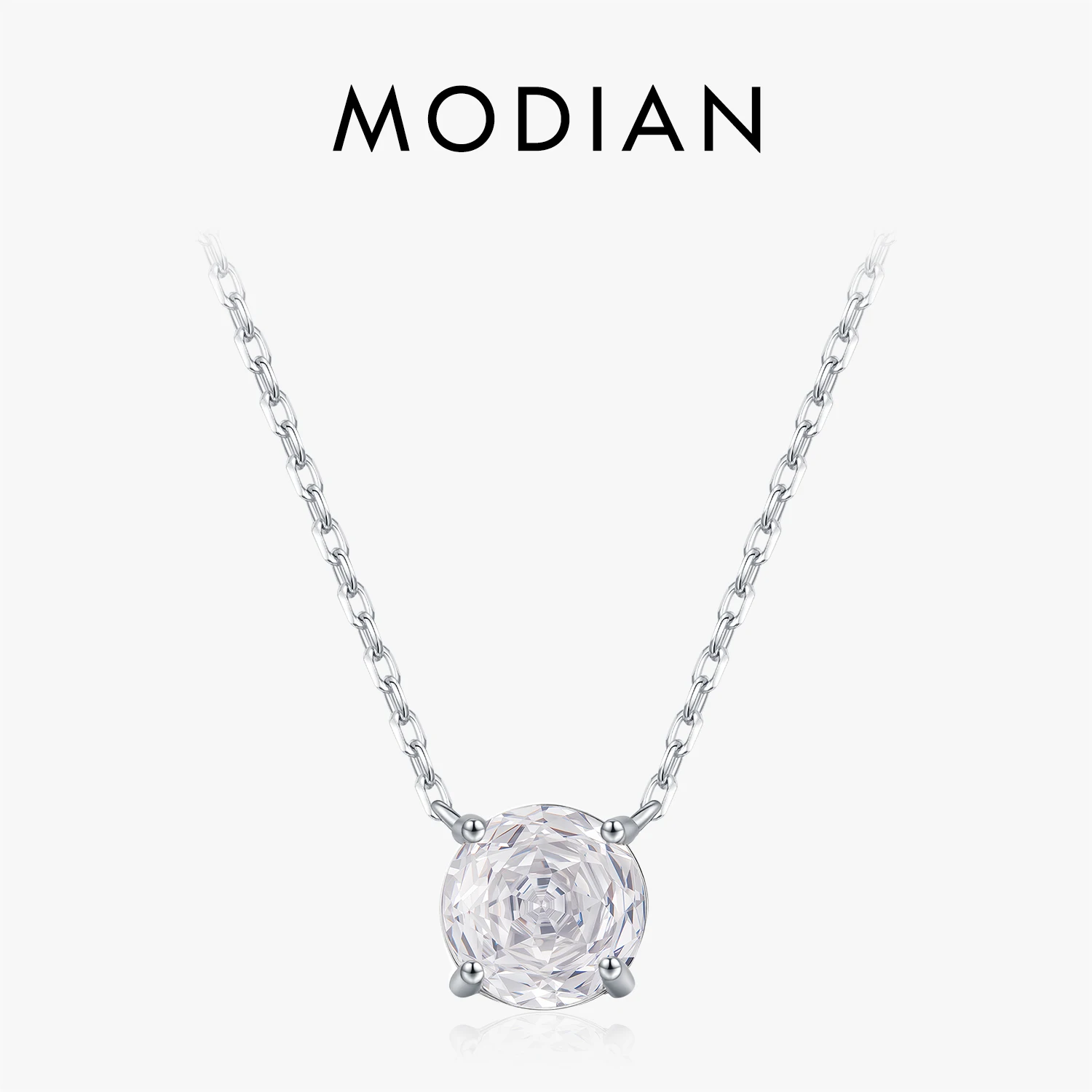 

MODIAN стерлингового серебра 925 пробы, 2 размера, классическое простое круглое ожерелье с подвеской в виде розы, прозрачный кулон с фианитом для женщин, OL, ювелирные изделия