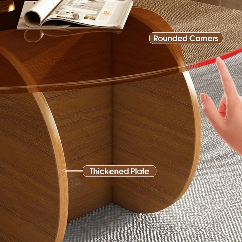 Runder Couchtisch mit Massivholzbeinen, 31,5'' Glas-Couchtische für Wohnzimmer, rustikaler runder Cocktailtisch in der Mitte