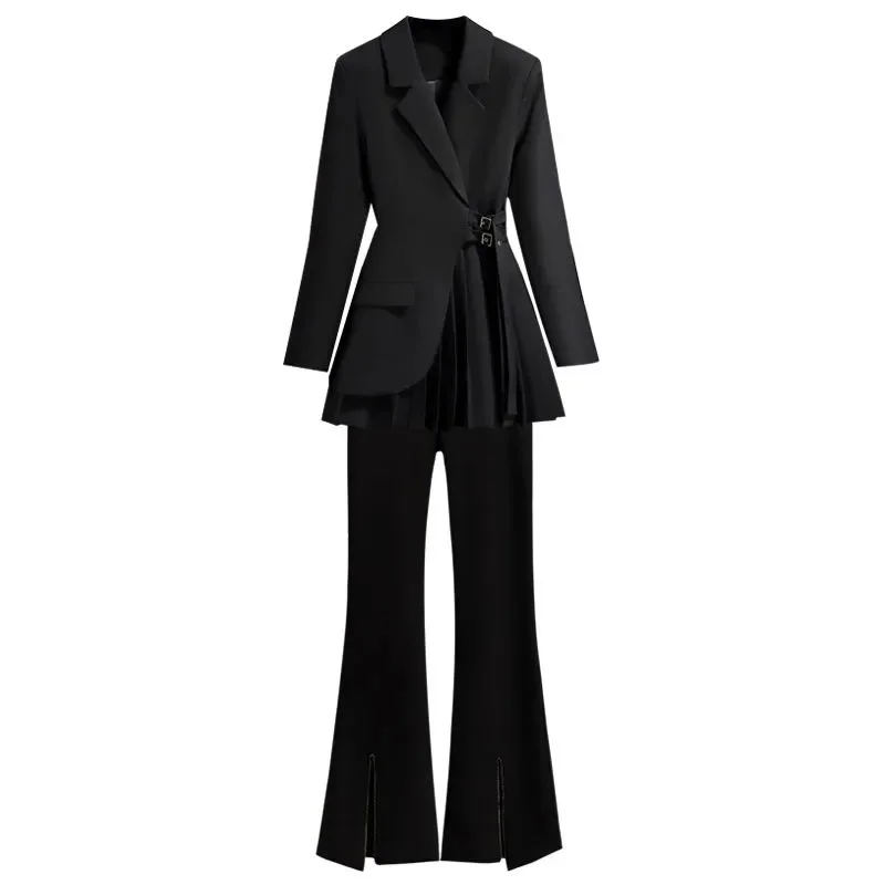 

Spring Autumn Trousers Suits Women 2024 New Fashion Frenulum Casual Blazer Flares Two-Piece Suit Pure Colour Pant Sets Female