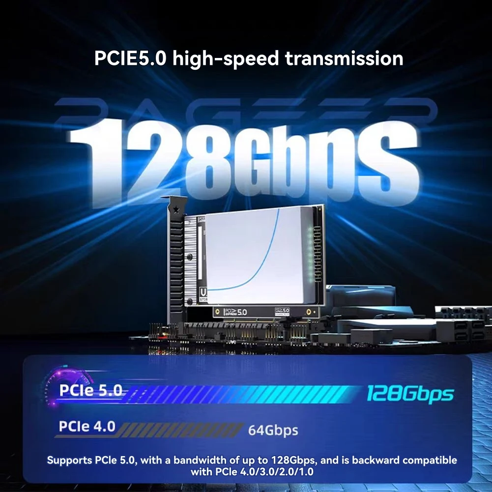 SCLS PCIe 5.0 to U.2 (SFF - 8639) Converter 128Gbps GEN5 U.2 SSD Expansion for PCIE X4/X8/X16 Compatible for PCIe 4.0/3.0/2.0