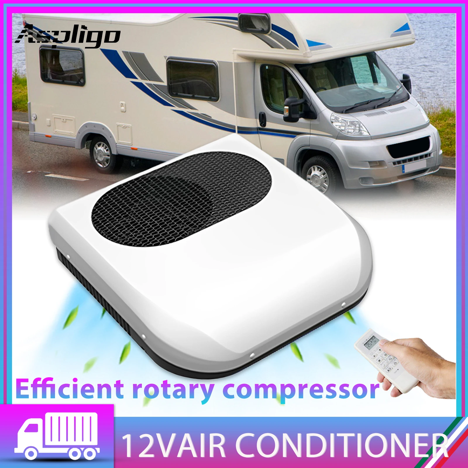 

Aspligo 12V Electric RV Roof Air Conditioner Fast Cool RV Rooftop Parking ac For Truck Camper Van Caravans Motorhome Low Noise