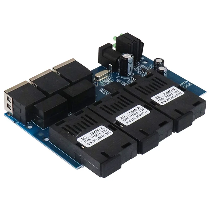 Ethernet-Glasfaser-Switch 100m PCBA-Board-Konverter für optische Medien 20km 3 Glasfaser 3 RJ45-Unterstützung RPoe Simplex SC-Glasfaser-Switch