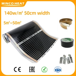 Minco Heat 140w/㎡ 50cm Width 220V 5~50 Square Meter All Size Infrared  Warm Floor Film Heating Mat Made In Korea