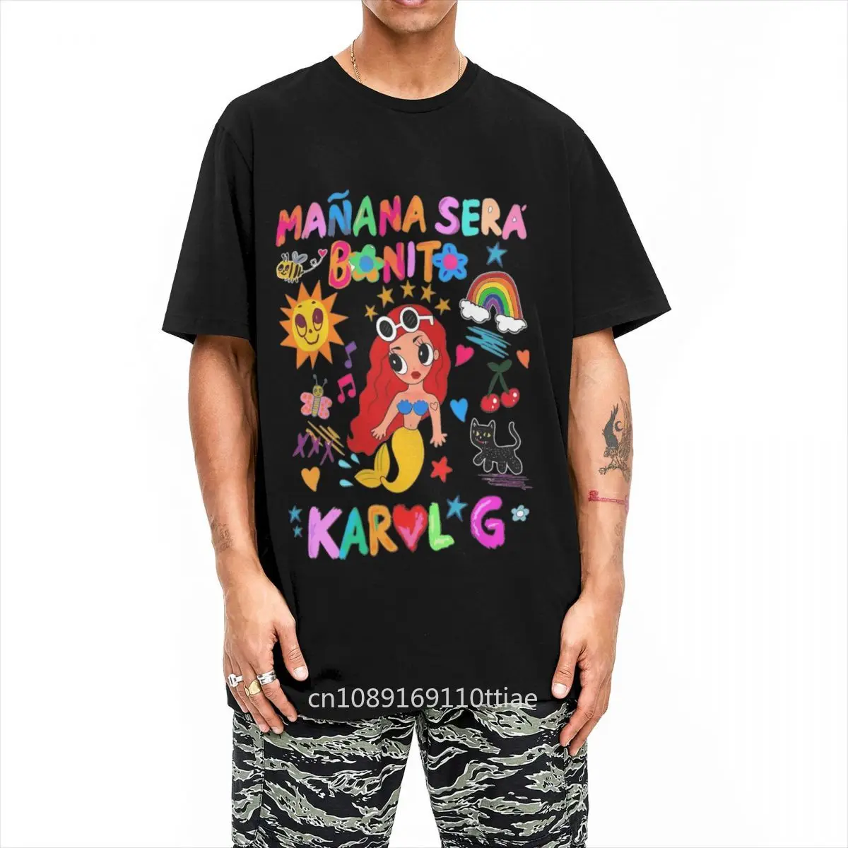 Men T-Shirt Manana Sera Bonito Karol G Unique Cotton Tee Shirt Short Sleeve Pink Bichota Heart T Shirts Crewneck Clothing New