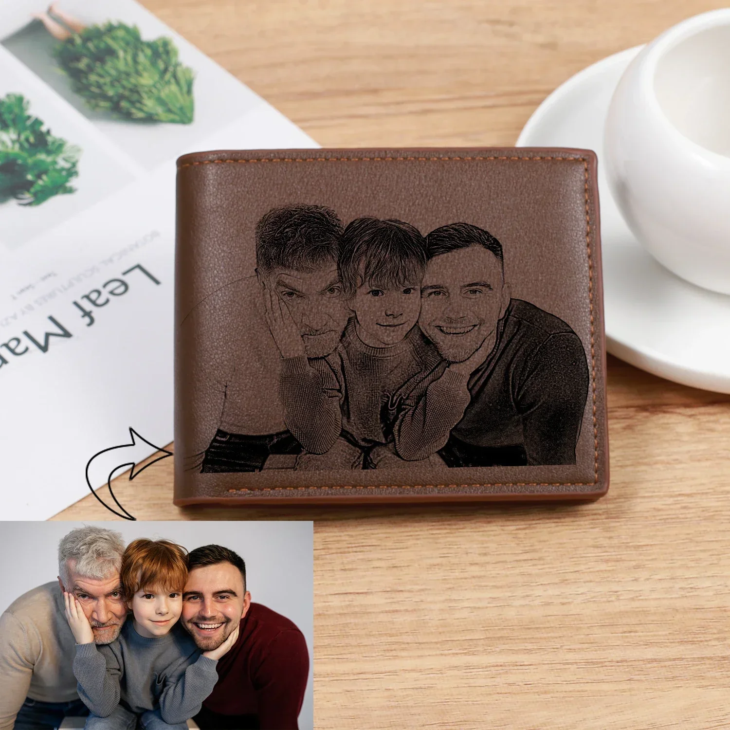 Personalized Wallet Men High Quality PU Leather for Him Engraved Wallets Men Short Purse Custom Photo Wallet Father\'s Day Gift