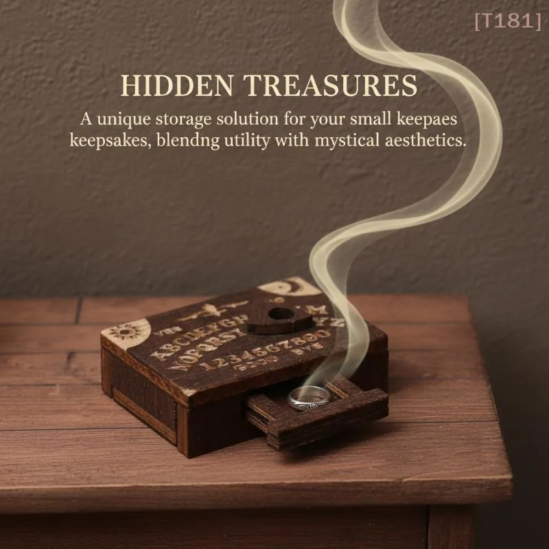 [E] Retro Mini Wooden Ouija Board With Drawer Miniature Spirit Board Micro Landscape Scene Ornament Home Desktop Decoration
