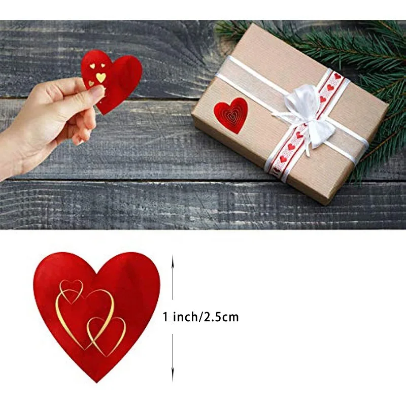 100-500pcs Red Heart Label Stickers Valentine's Day Gift Packaging Seal Candy Bag Wedding Decor Stationery Sticker 1inch