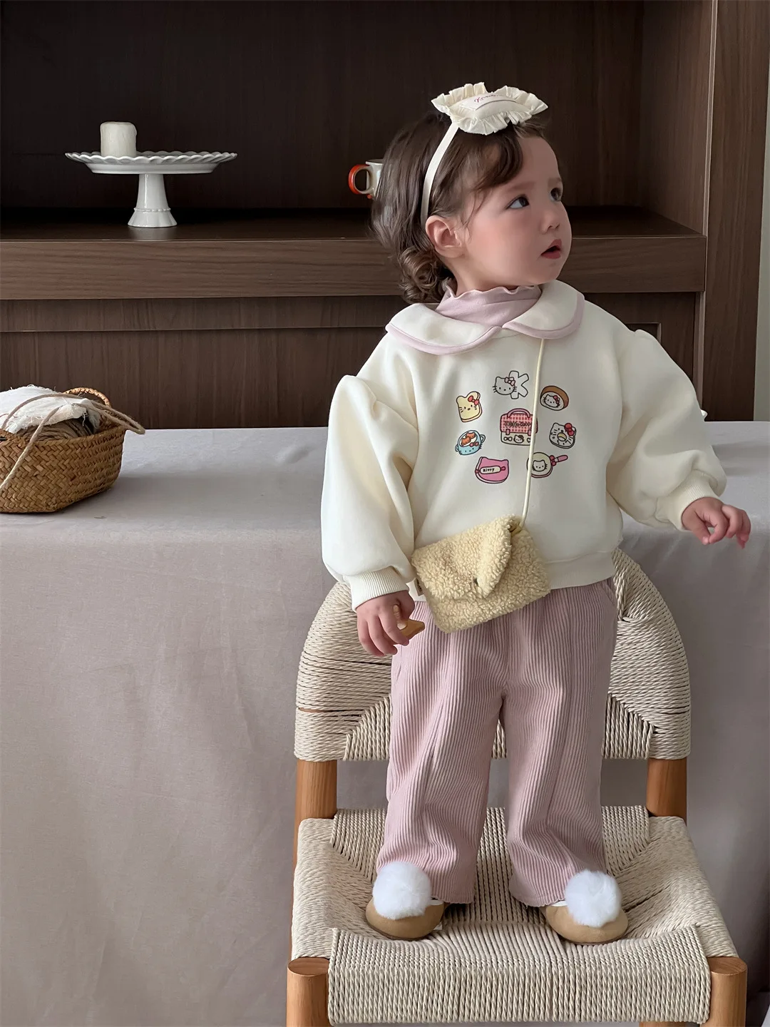 2024 Winter New Baby Girl Long Sleeve Fleece Sweatshirt Girls Cartoon Print Pullover Infant Toddler Plus Velvet Thick Clothes image 2