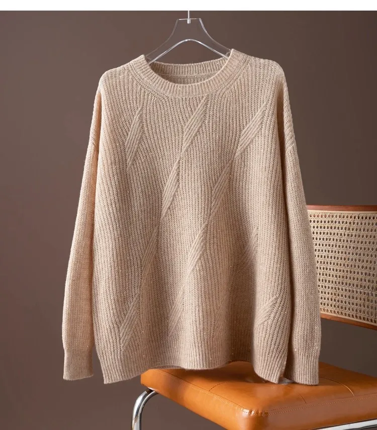 Birdtree، سترة محبوكة صلبة من مزيج الكشمير من الصوف، سترة تريكو نسائية برقبة دائرية وأكمام طويلة، بلوفر دافئ لخريف 2025 T5O510JF