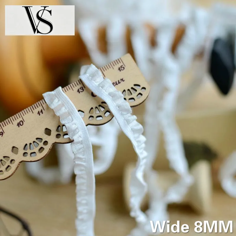 Lace Clothing Ribbon Handcrafts Sewing Supplies 8MM White Wide Black Polyester Lace Stretch Elastic Polyester Ruffle Mini