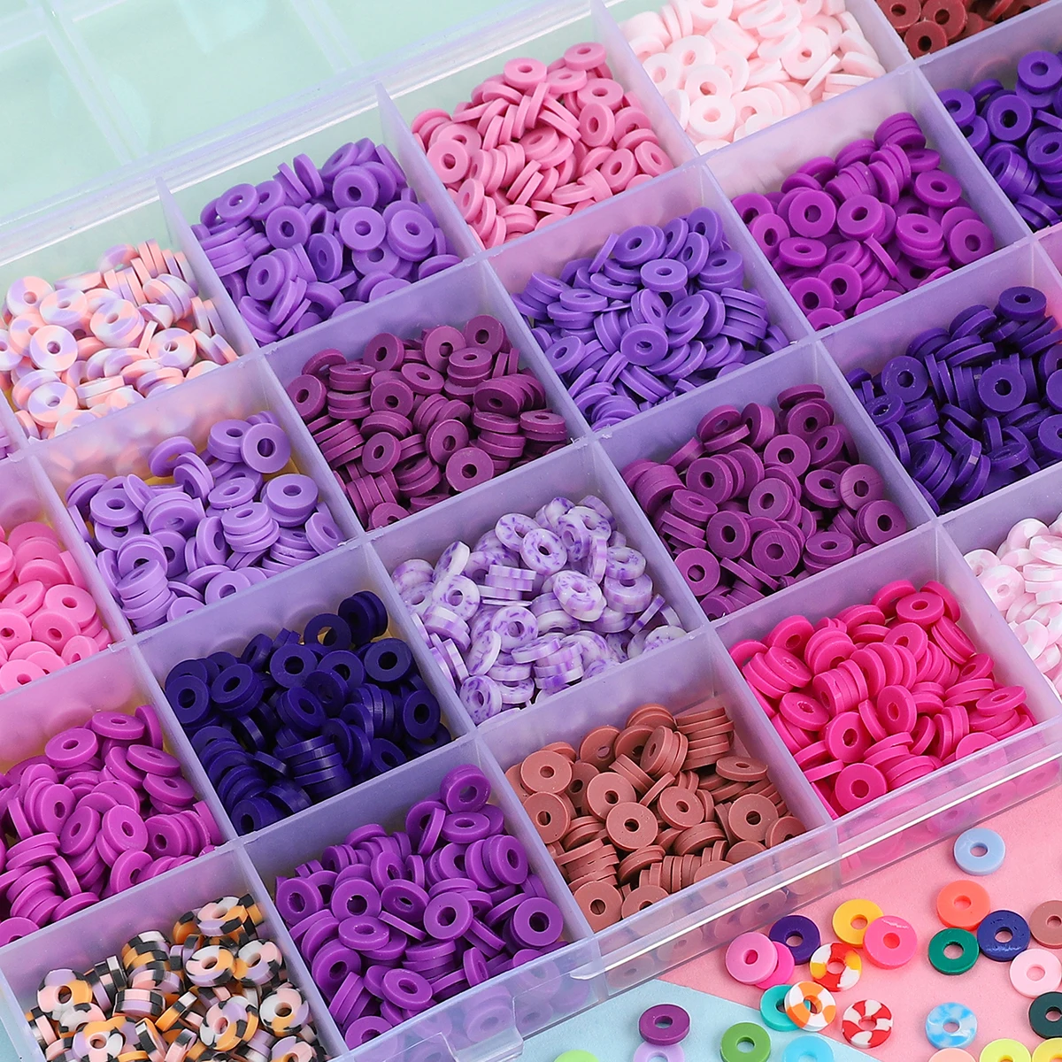 3720pcs Polymer Clay Beads, 24 Colors Soft Clay Spacer Beads Kit for DIY Jewelry Making Necklace Bracelet and Phone Chain Crafts