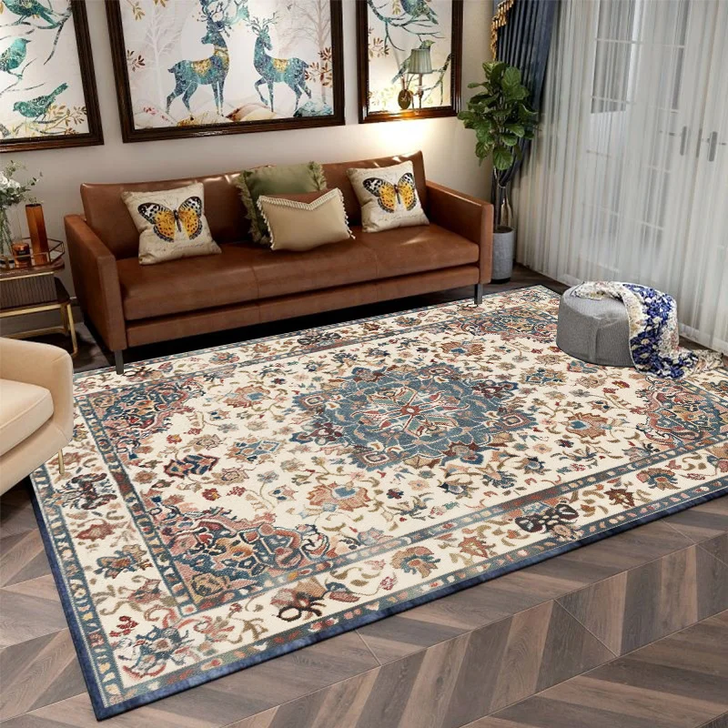 

Retro Ethnic Style Carpets for Living Room High-end Luxury American Rug Persia Bedroom Decor Rug Non-slip Foldable Floor Mat