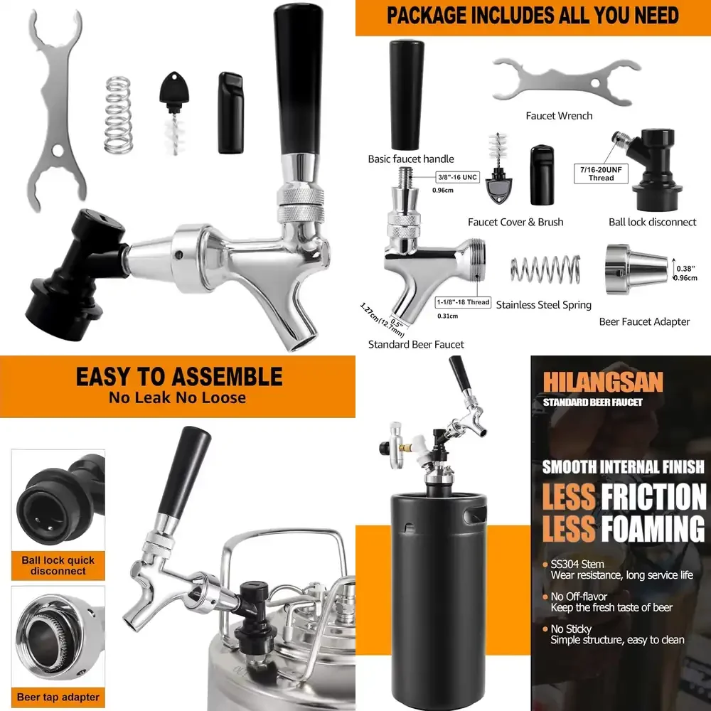 Stainless Steel Stem Beer Keg Tap Self-Closing Ball Lock Tap Beer Faucet with Ball Lock Quick Disconnect Picnic Corny Keg Tap