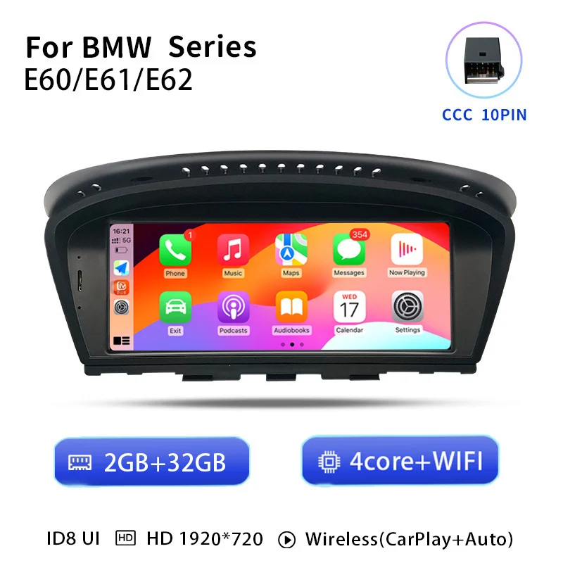 8-Core Autoradio Android 14 voor BMW Serie 5/3 E60 E61 E62 E63 E90 E91 Multimedia CIC CCC GPS Navigatie Head Unit Stereo Audio