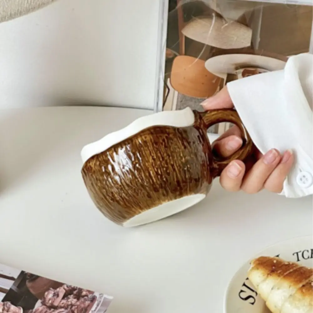 Hand-Held Coconut Ceramic Mug Irregular INS Imitation Coconut Shell Water Cup Heat-resistant Realistic Breakfast Container