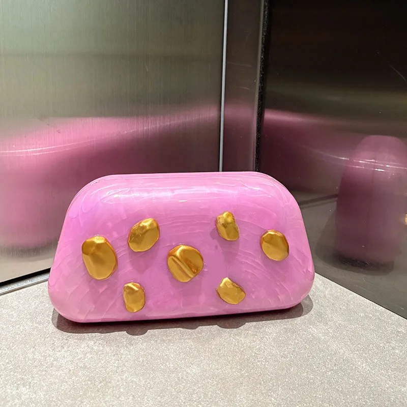 

2025 Luxury Designer Rivet Golden Clutch Purse Bag Evening Party Purse Bolsas