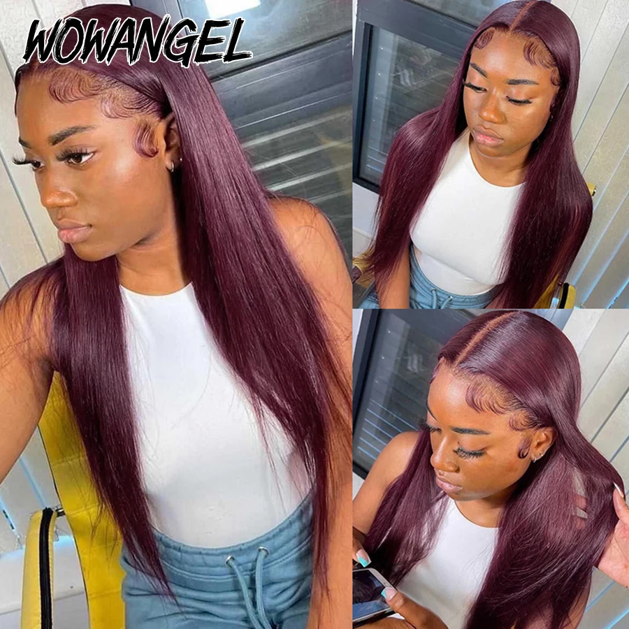 Wow Angel 99J Burgundy Pre-Plucked 13x6 HD Lace Front Human Hair Wigs for Women Straight Red Colored Skinlike HD Lace Front Wigs