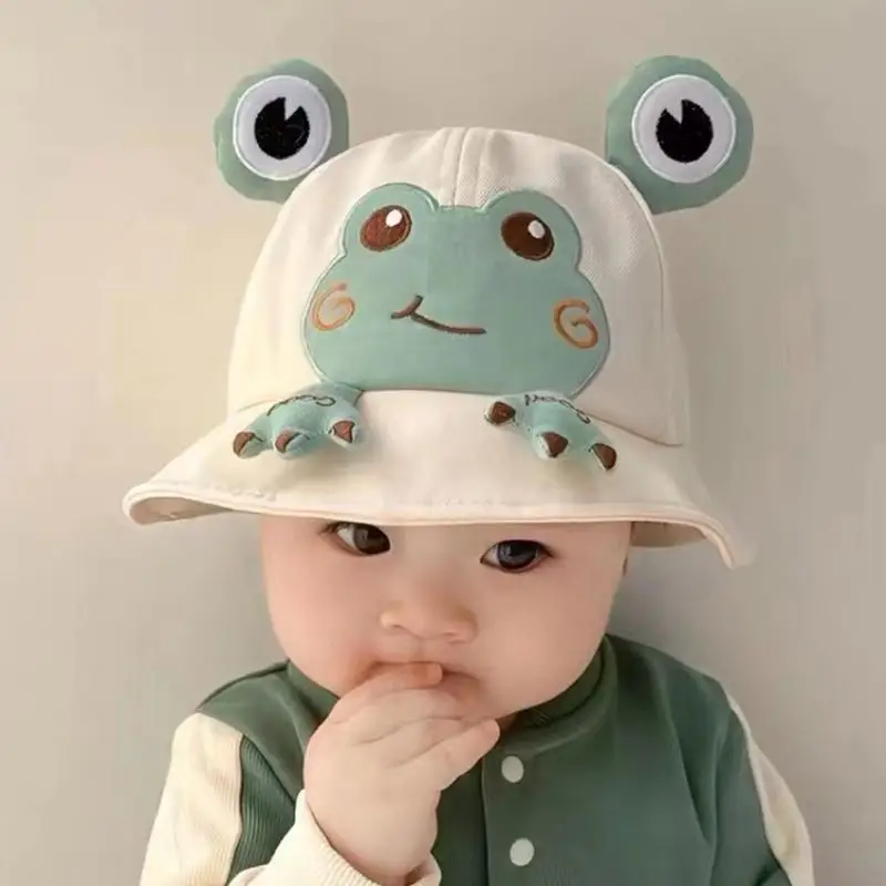 

F19F Adjust Fisherman Hat for 2-4 Year Kids Spring Summer Sun Hat Lovely Caroon Print Baby Bucket Caps Windproof
