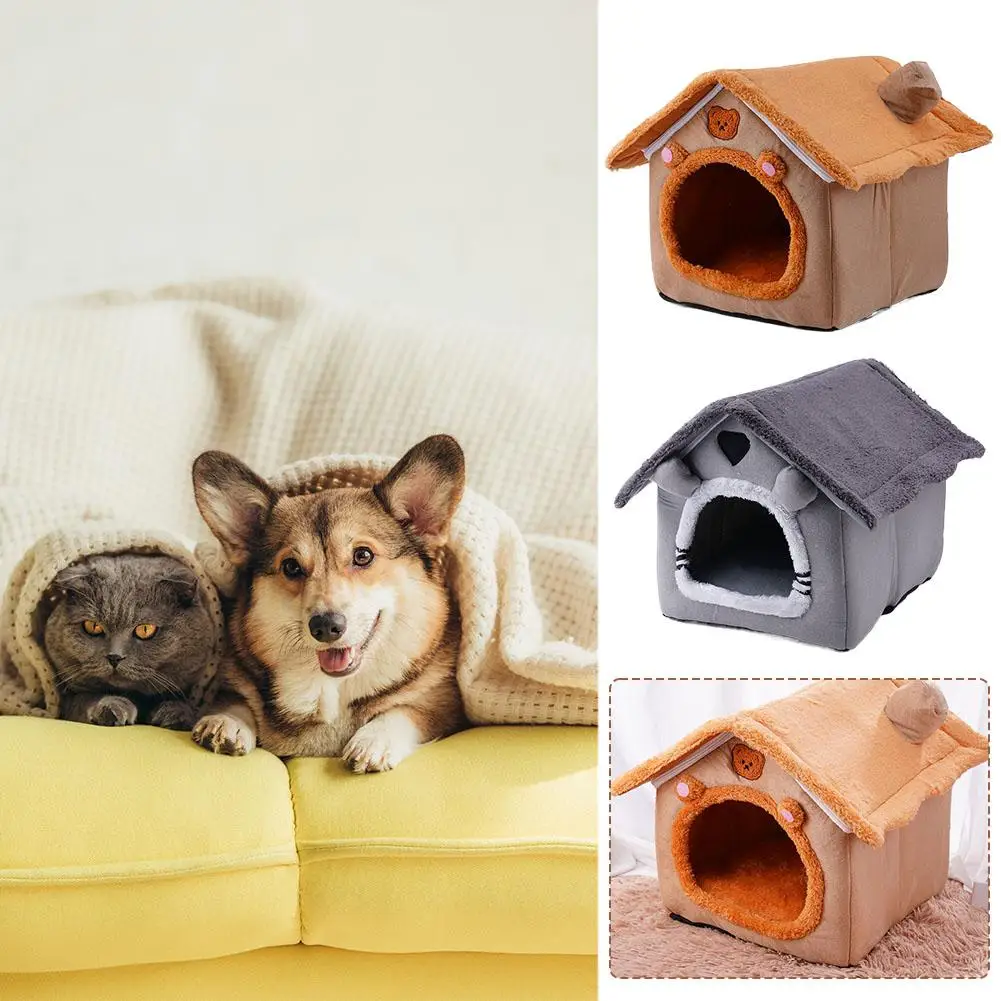 Warmes Hundehaus für den Innenbereich, weiches Haustierbett, Zelthaus, Hundehütte, Katzenbett, abnehmbares und waschbares Kissen, geeignet für vier Jahreszeiten, universell