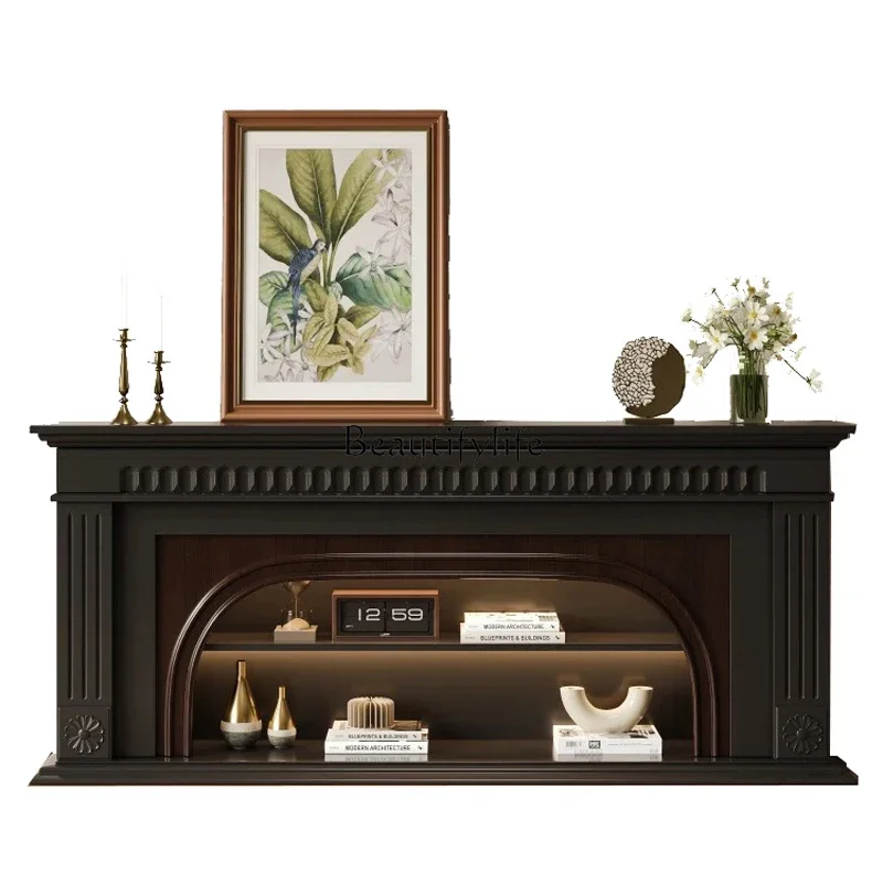 Z.American Fireplace Decorative Cabinet Solid Wood Entrance Cabinet TV Rack Simulation Fire Heating Fireplace Cabinet